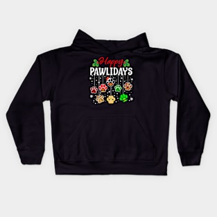 Happy Pawlidays Christmas Dog Paw Xmas Dogs Lover Kids Hoodie